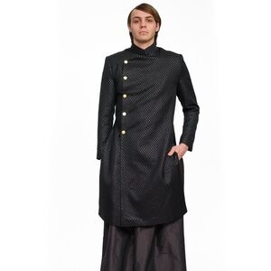 NON-GENDERED - BOYFRIEND ÁO DÀI TRENCH COAT - BLACK METALIC JACQUARD